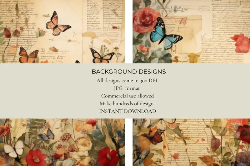 Vintage Butterflies Junk Journal Papers - CraftNest - Digital Crafting and Art