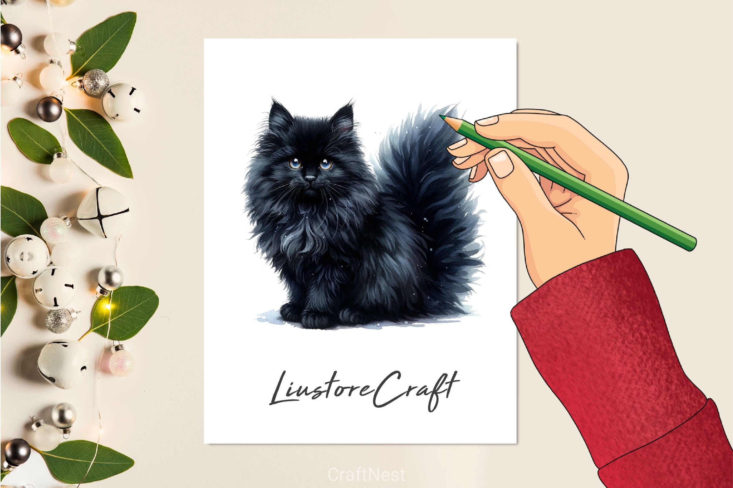 Fluffy Black Cat Clipart Bundle