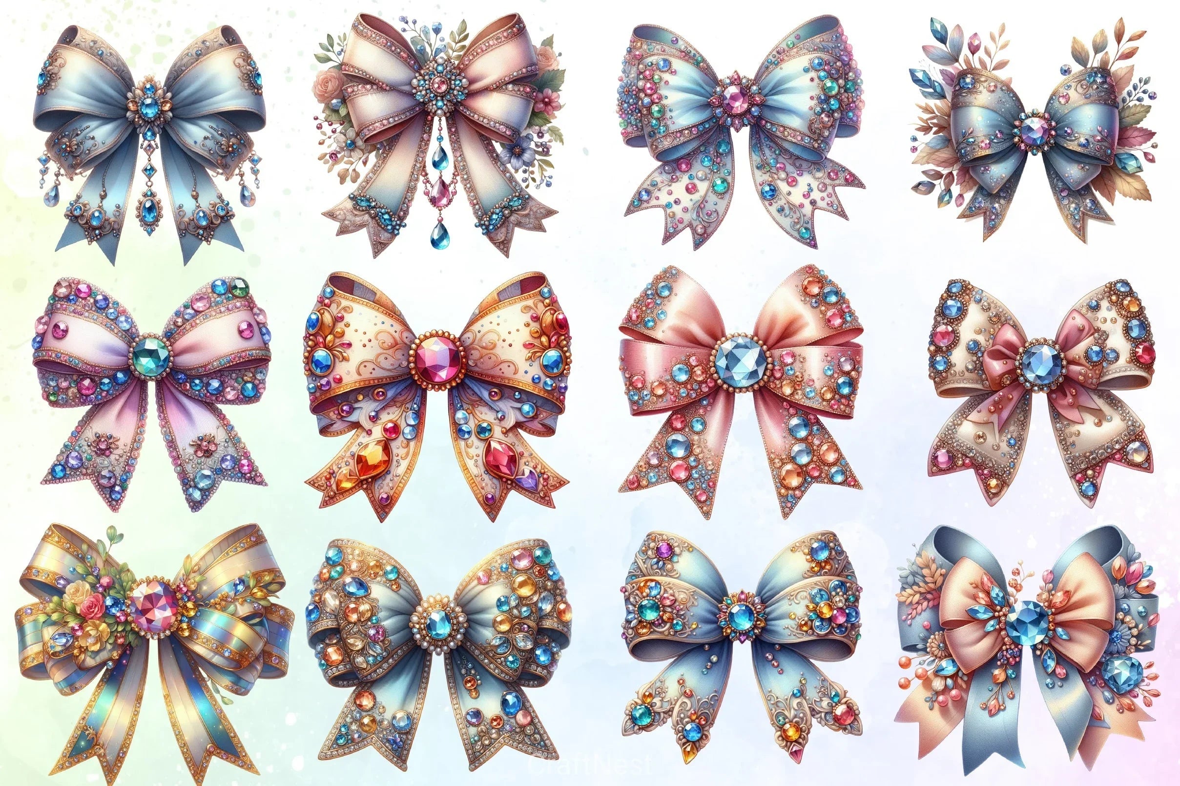 Jewels Bow Clipart Bundle - CraftNest - Digital Crafting and Art