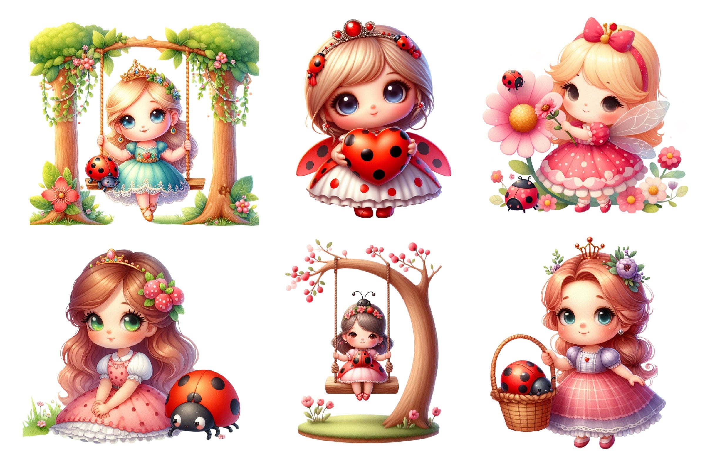 Cute Girl Ladybug Clipart Bundle