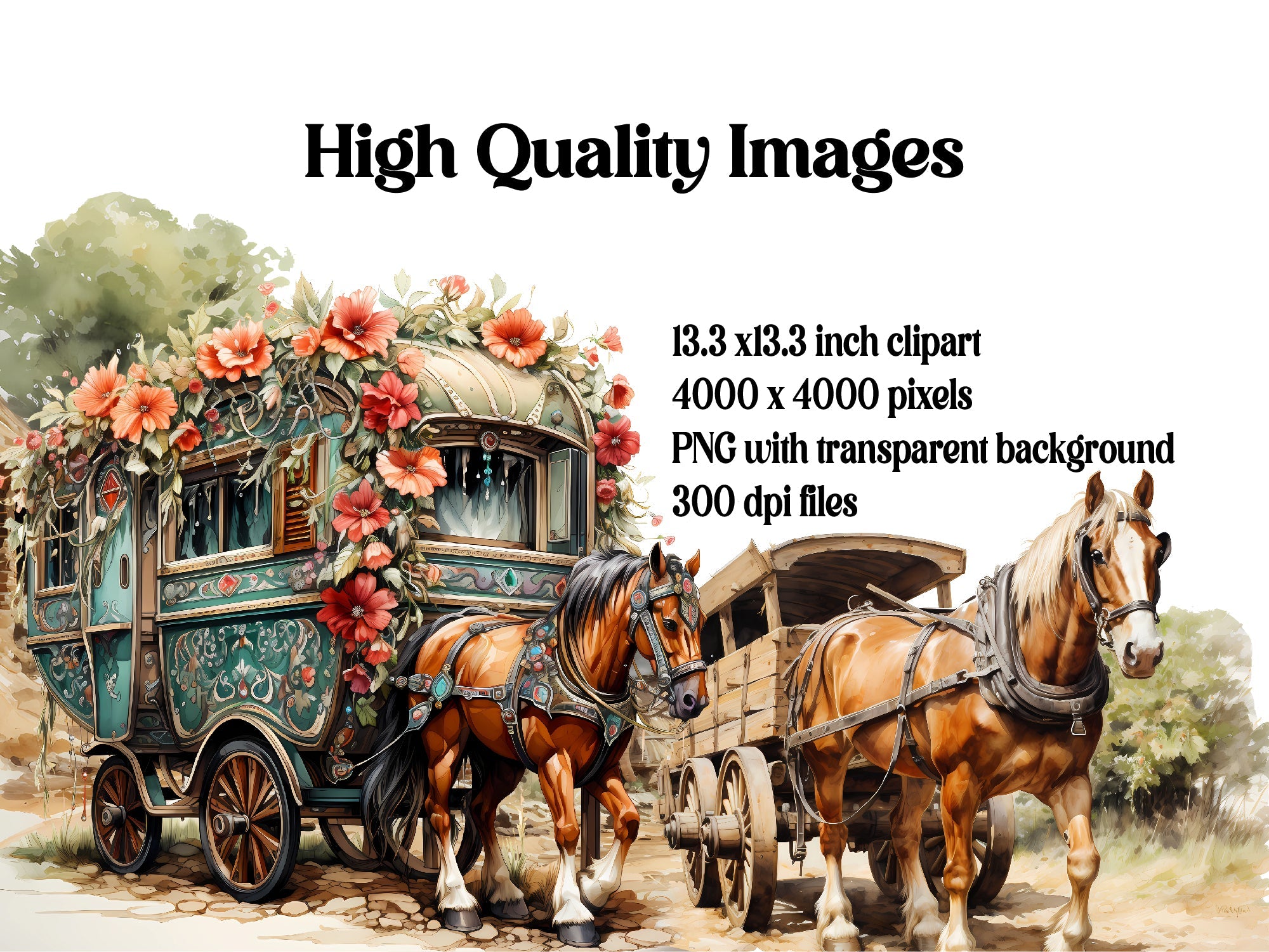 Horses With Trailers Clipart - CraftNest