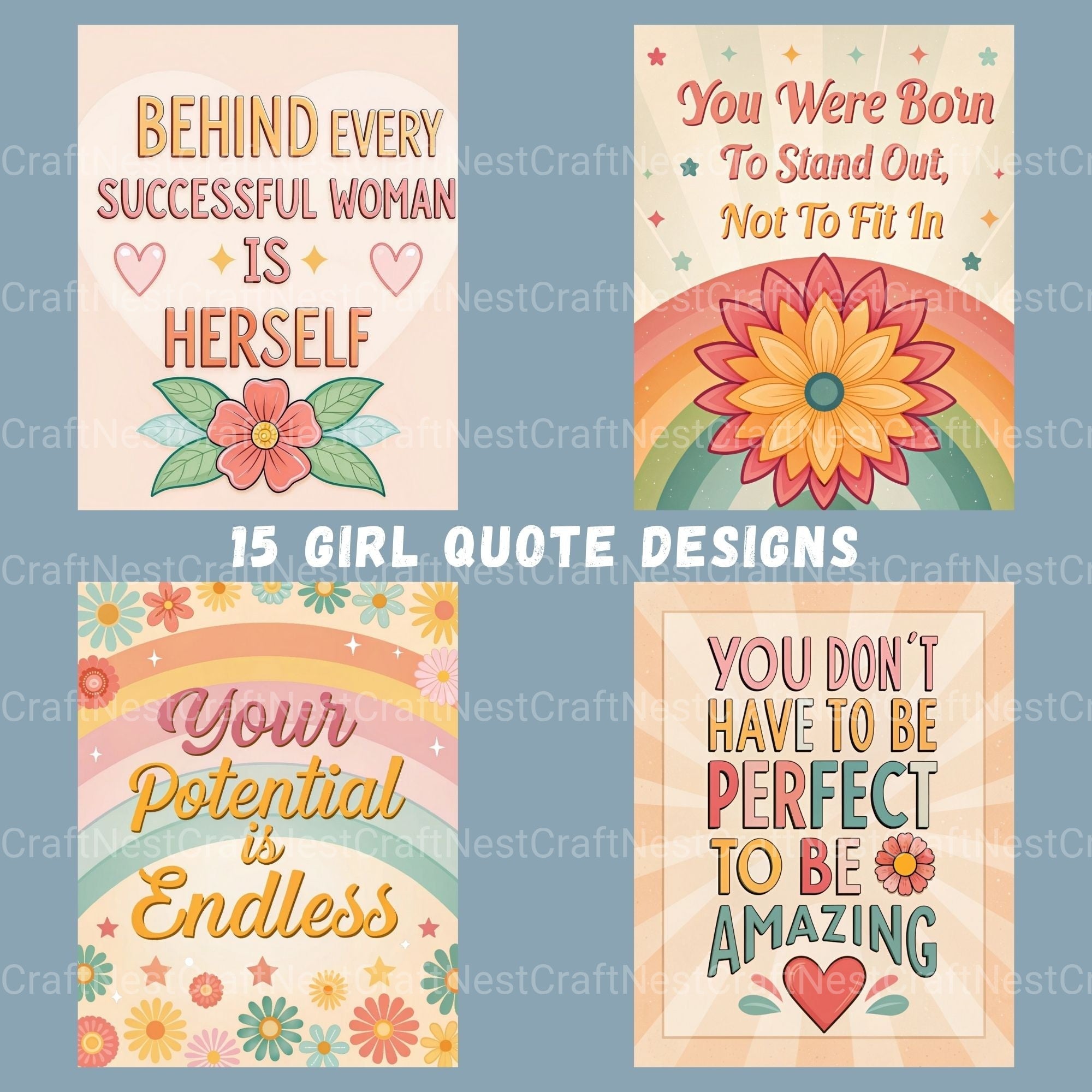 Girl Quotes Retro Clipart Bundle