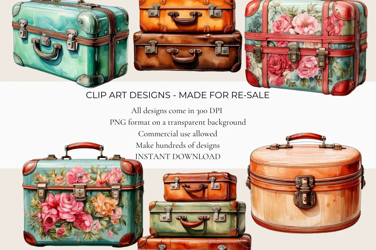 Retro Suitcases Clipart - CraftNest - Digital Crafting and Art