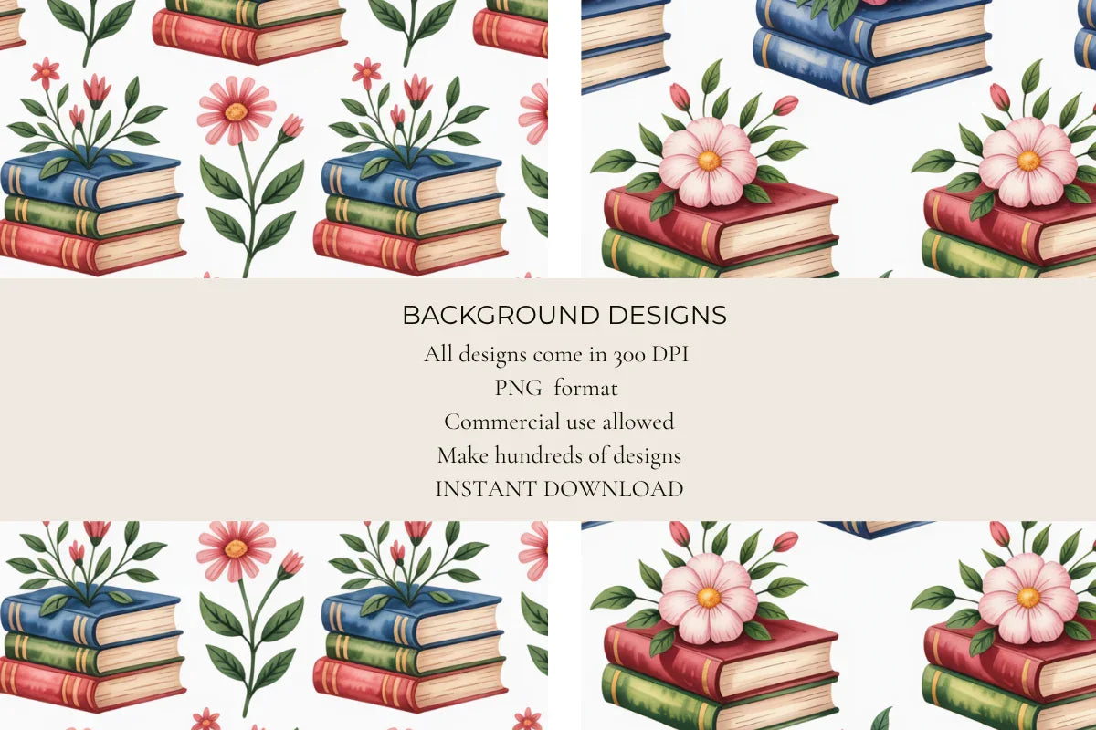 Books & Flowers Seamless Papers - CraftNest - Digital Crafting and Art