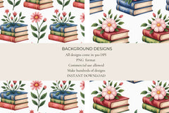 Books & Flowers Seamless Papers - CraftNest - Digital Crafting and Art