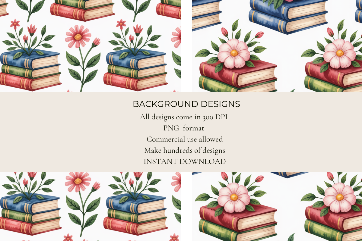 Books & Flowers Seamless Papers