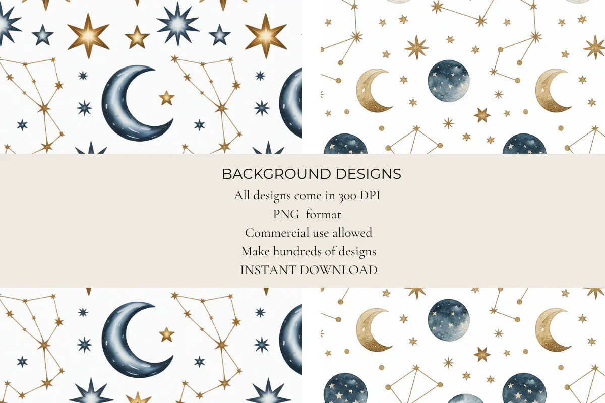 Celestial Gold & Navy Seamless Papers - CraftNest - Digital Crafting and Art