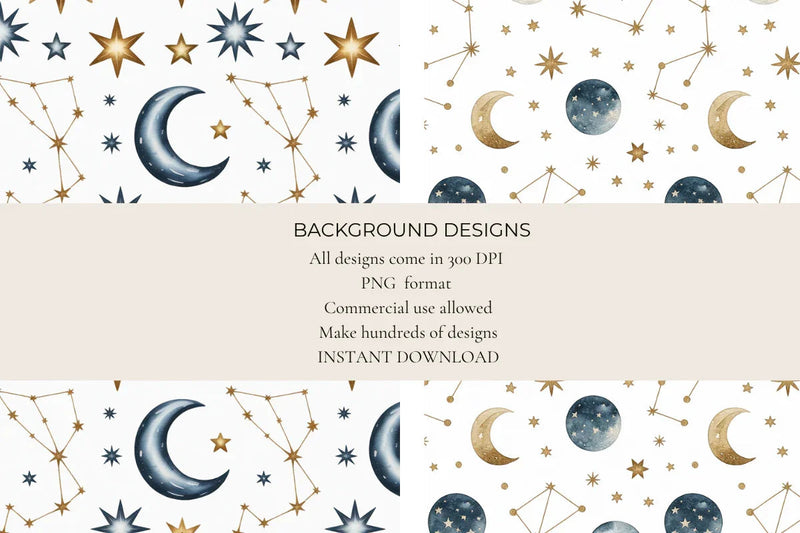 Celestial Gold & Navy Seamless Papers - CraftNest - Digital Crafting and Art