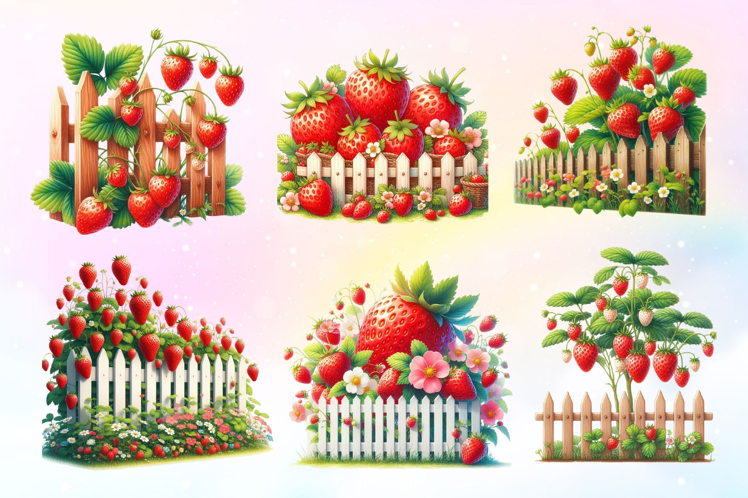 Strawberry Fence Clipart Bundle