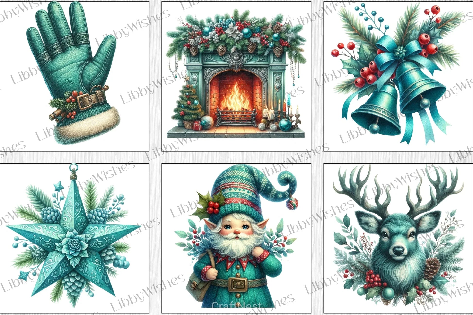 Teal Christmas Clipart Bundle - CraftNest - Digital Crafting and Art
