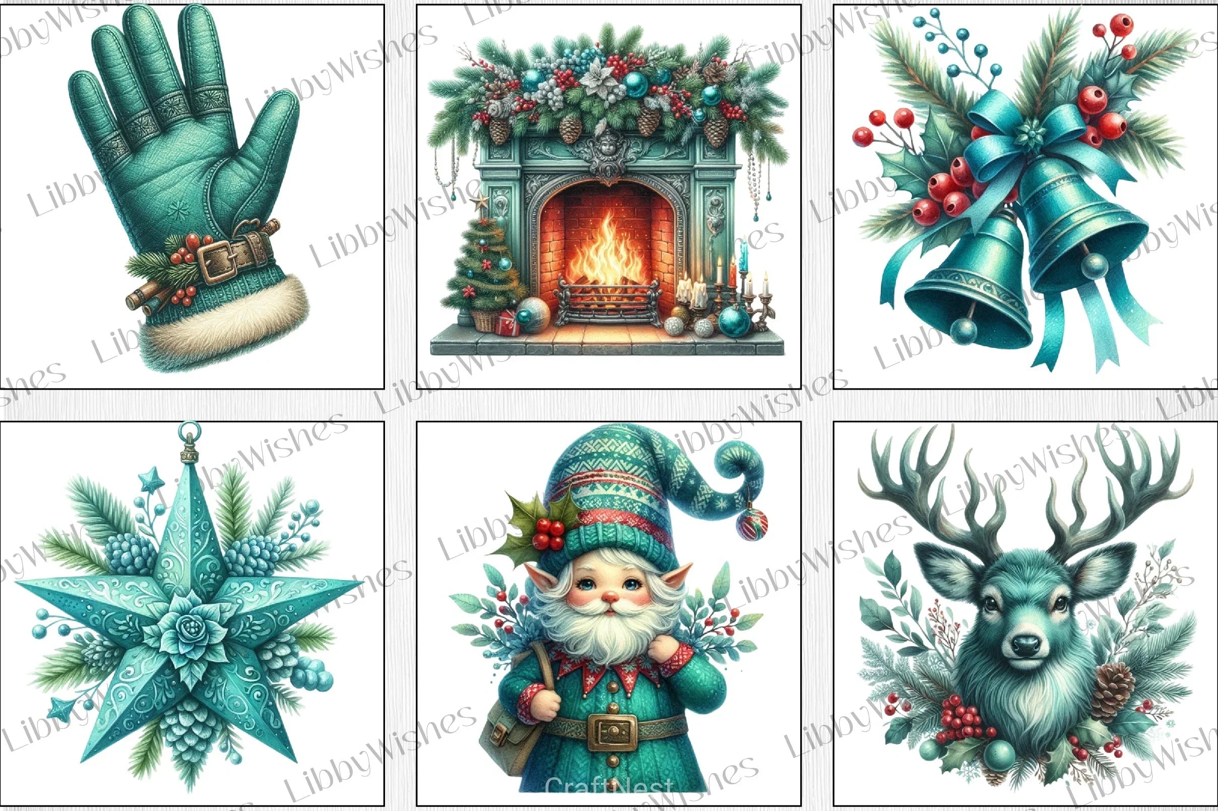 Teal Christmas Clipart Bundle - CraftNest - Digital Crafting and Art