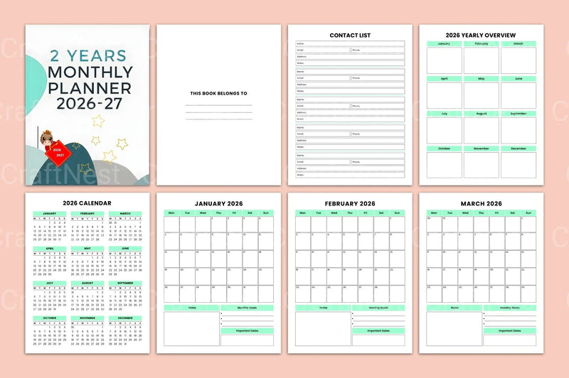 2027 Monthly Planner: Yearly Organization - CraftNest - Digital Crafting and Art