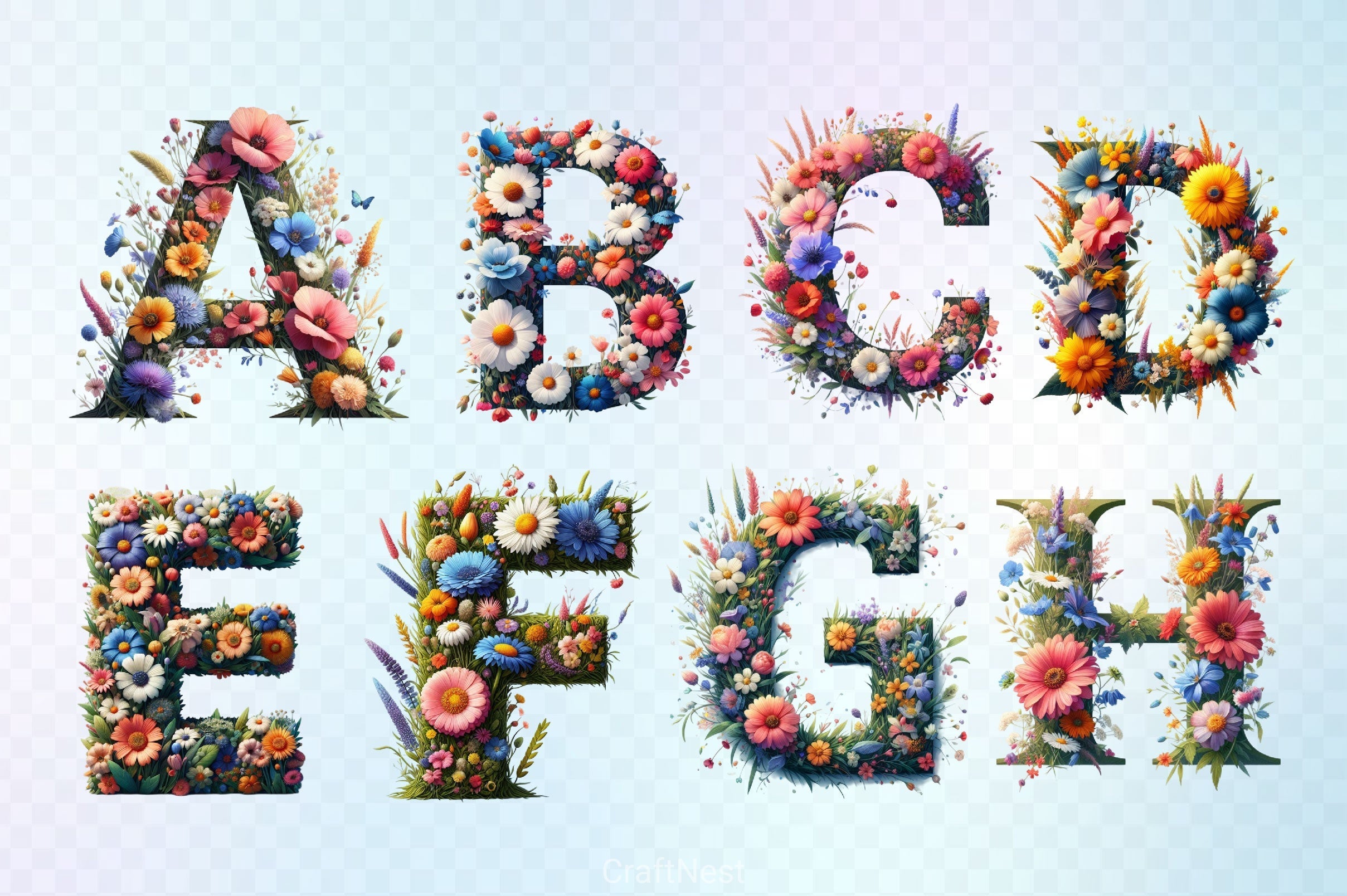 Flower Alphabet Clipart Bundle