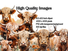 Highland Cow Spring Clipart - CraftNest