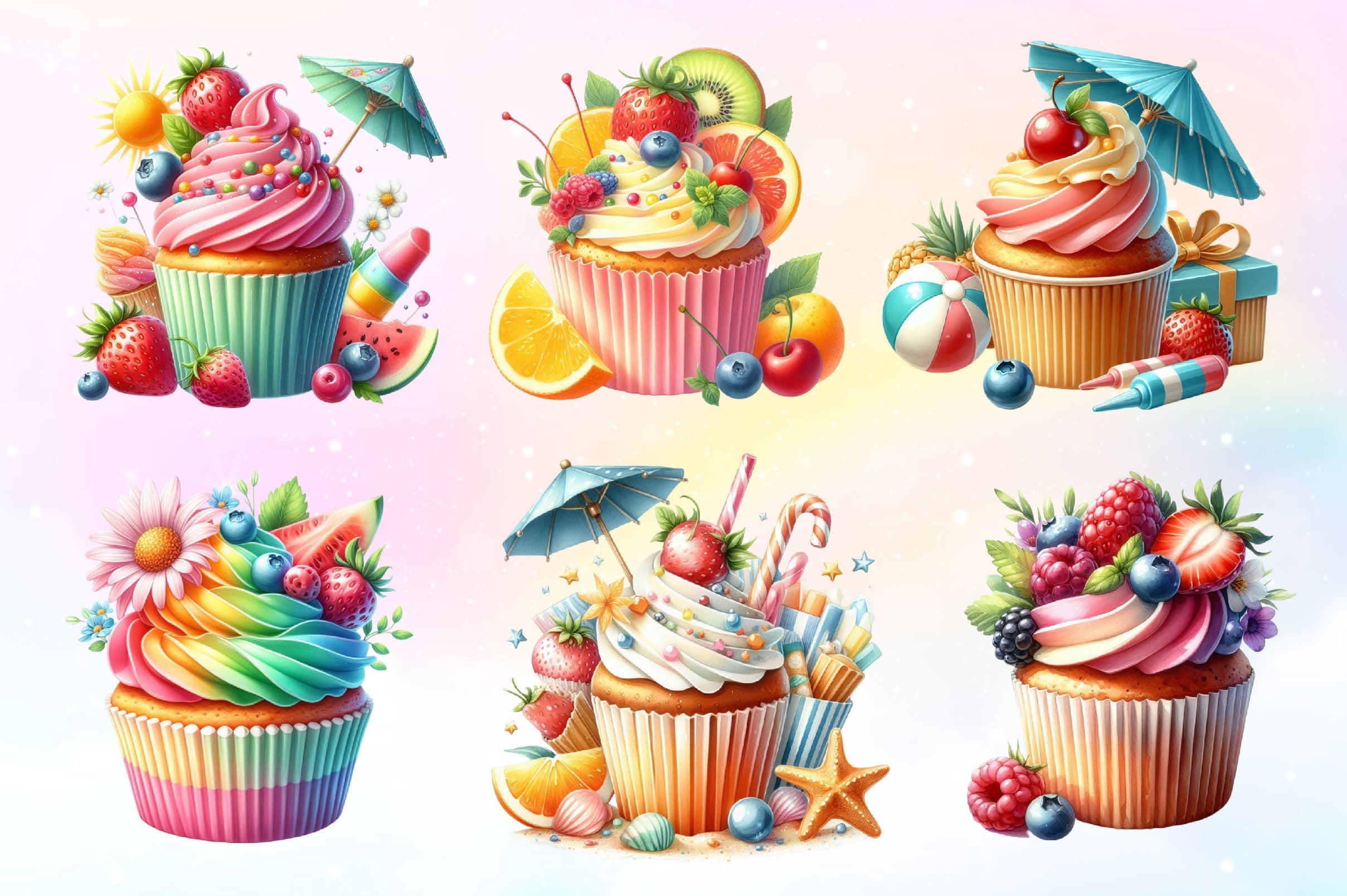 Summer Cupcake Clipart Bundle 4