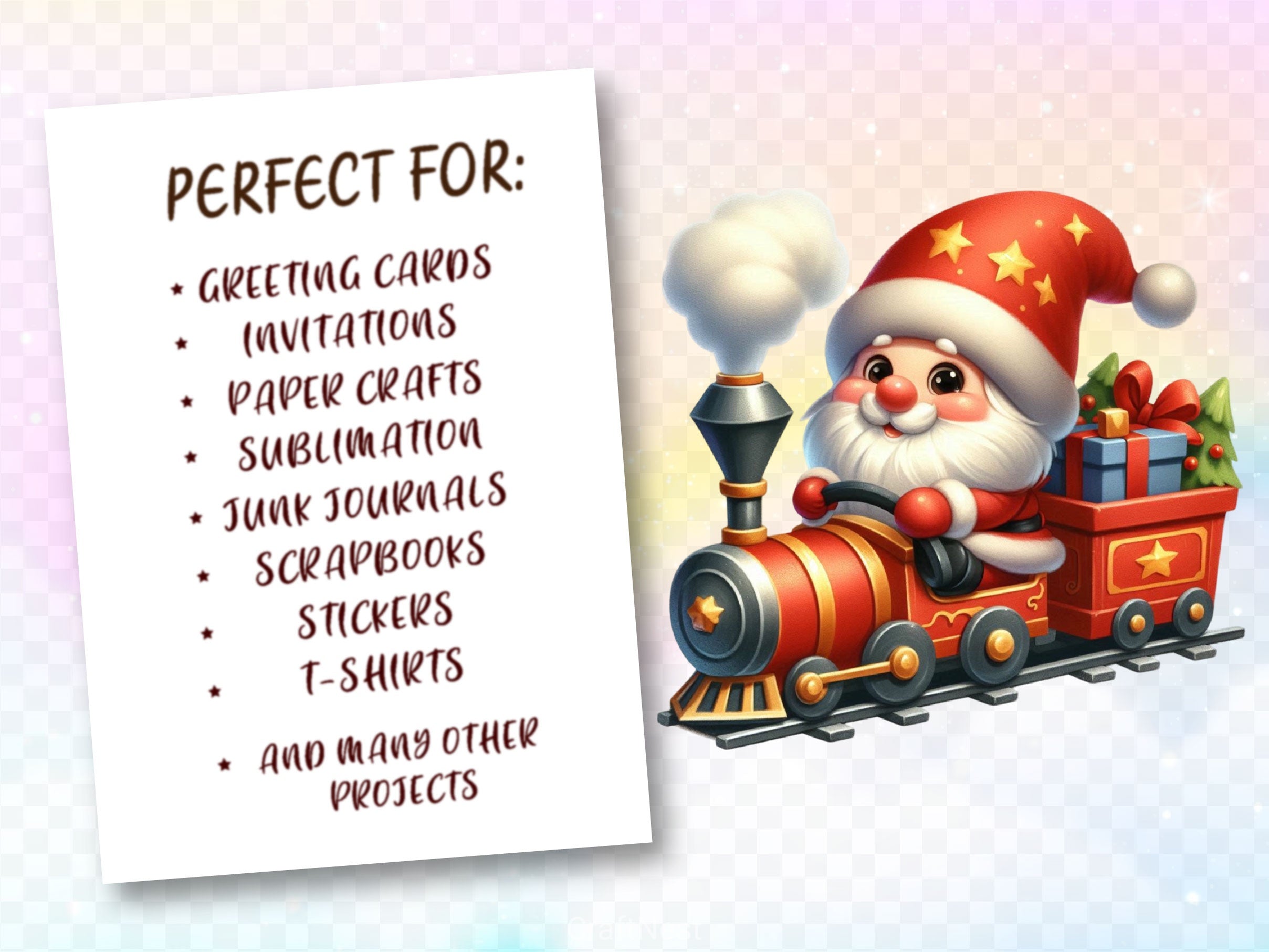 Christmas Train With Gnomes Clipart Bundle 2