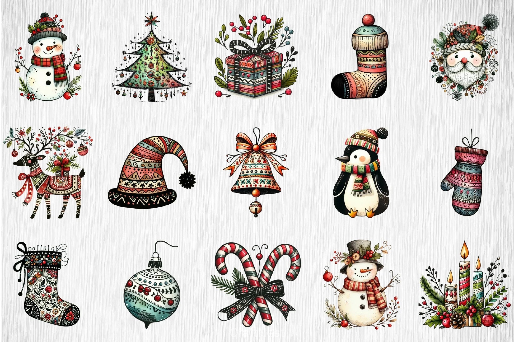 Folk Art Christmas Clipart Bundle - CraftNest - Digital Crafting and Art