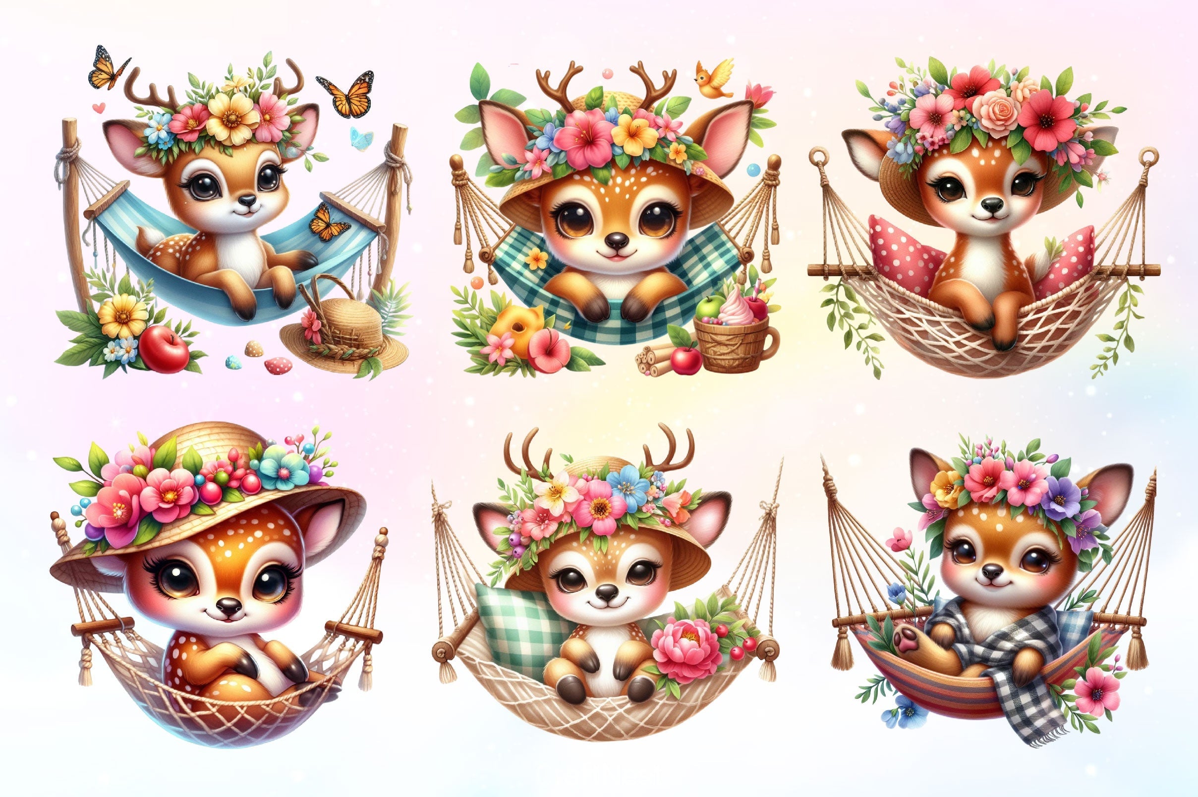 Summer Deer In Hammock Clipart Bundle
