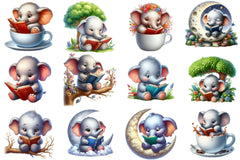 Elephant Reading Clipart Bundle - CraftNest - Digital Crafting and Art