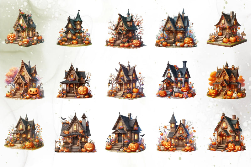 Cute Pumpkin House Clipart Bundle - CraftNest - Digital Crafting and Art