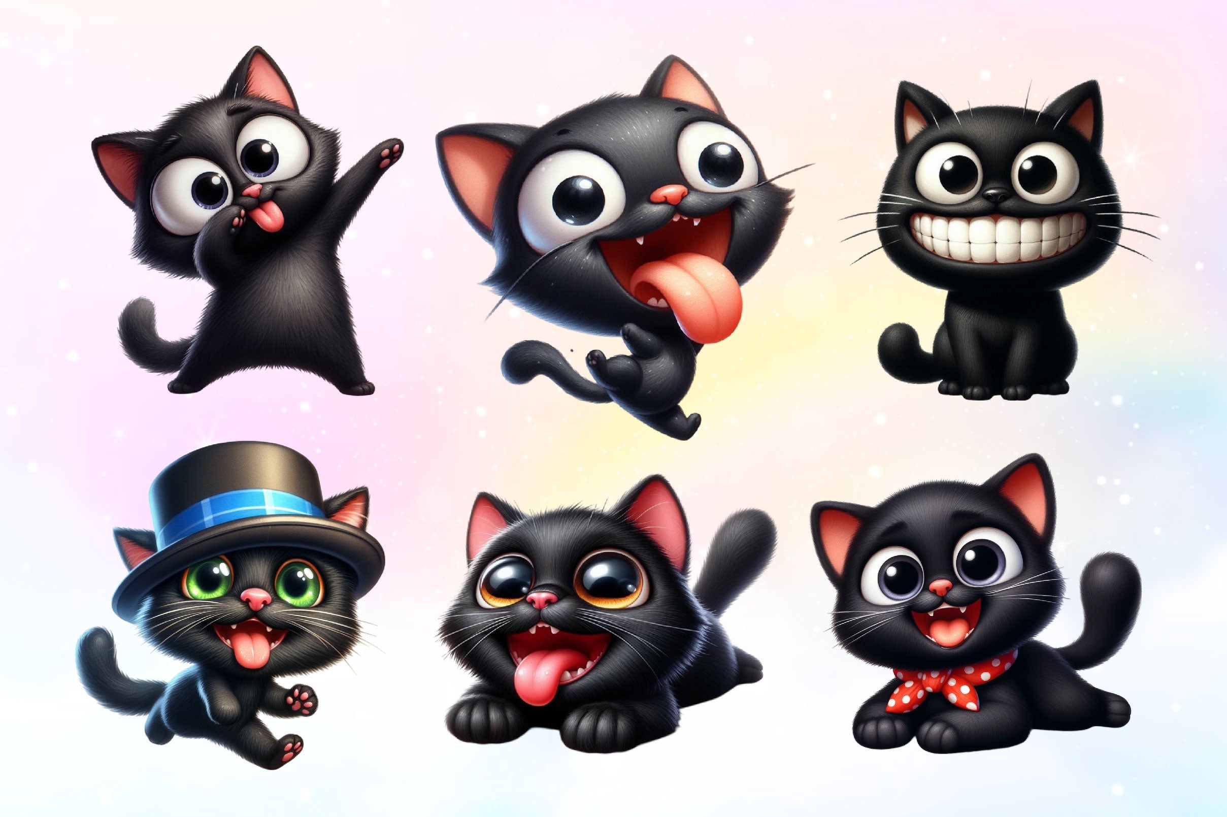 Funny Black Cats Clipart Bundle 2