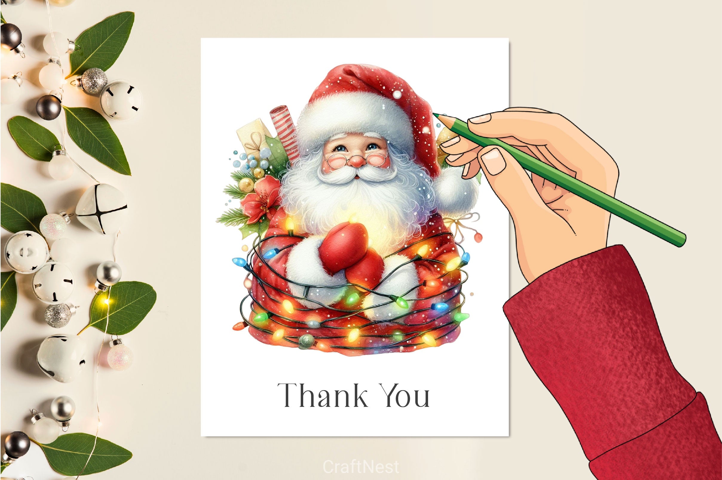 Santa Wrapped In Christmas Lights Clipart Bundle