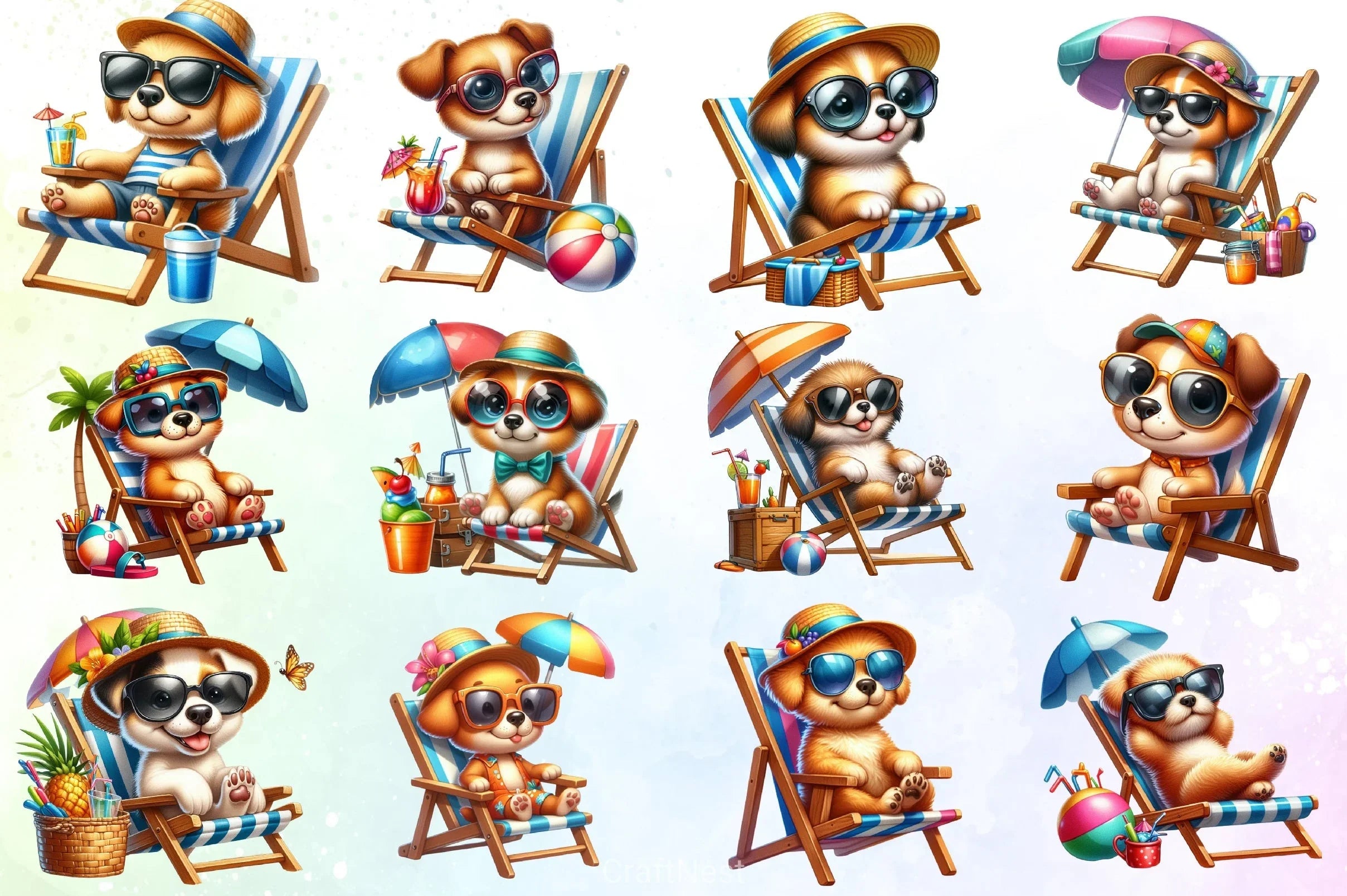 Cute Beach Dog Clipart Bundle - CraftNest - Digital Crafting and Art