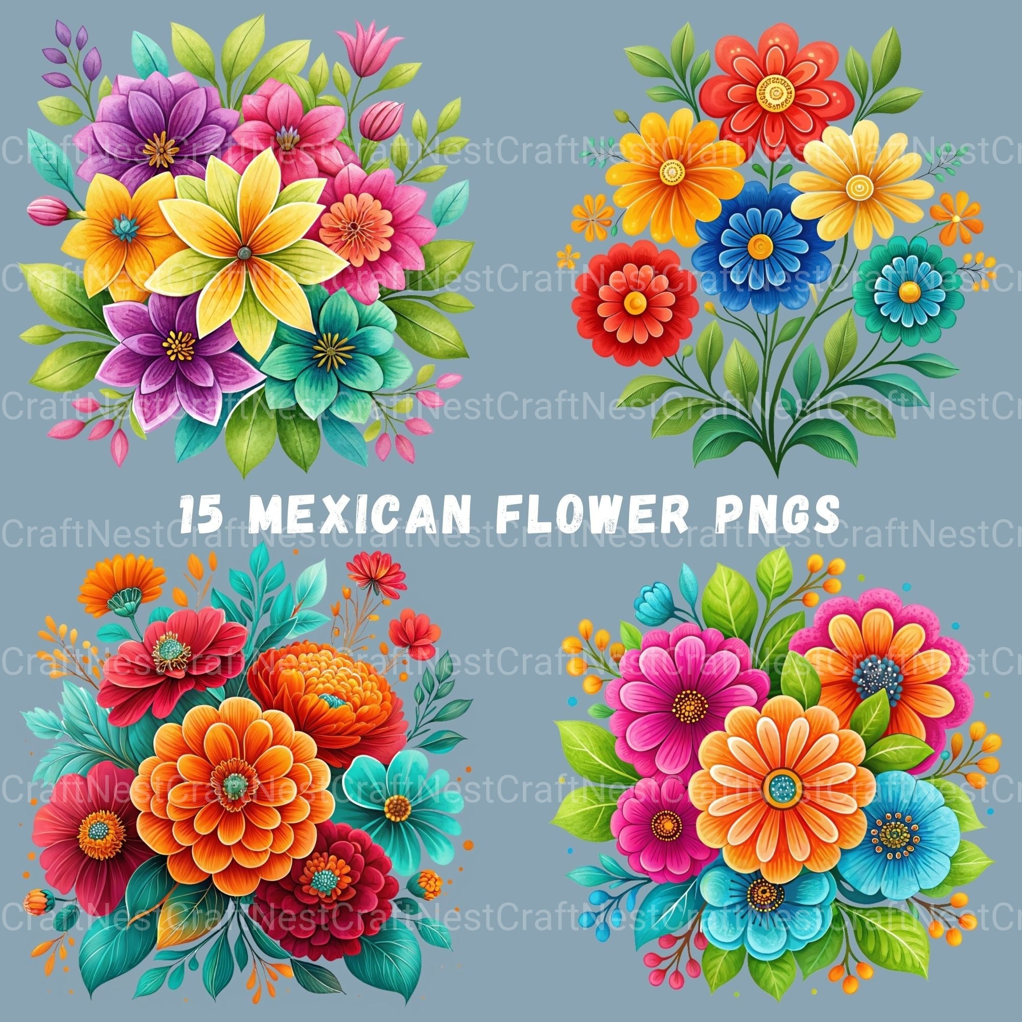 Mexican Flowers 2 Clipart Bundle
