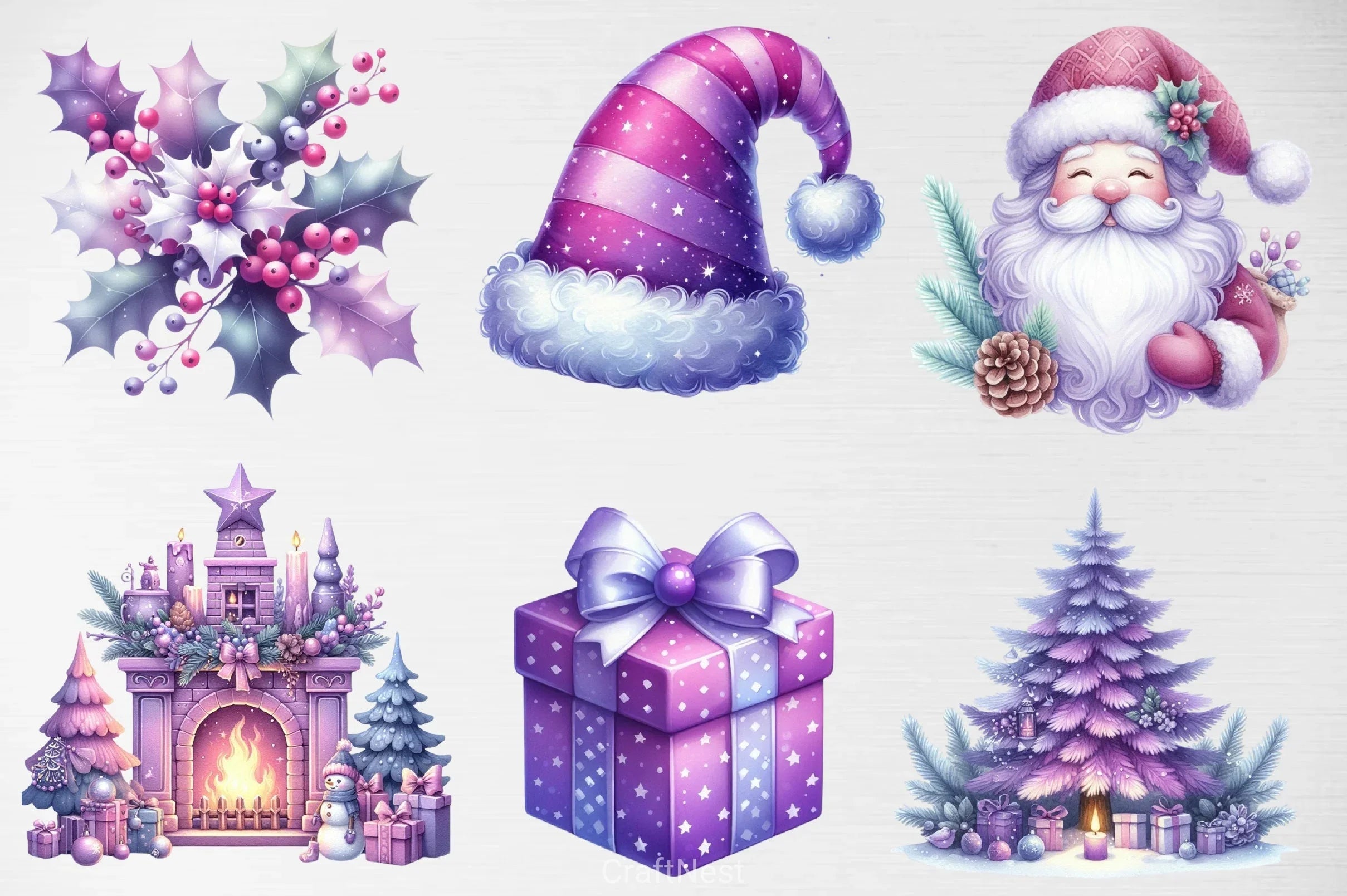 Pastel Purple Christmas Clipart Bundle - CraftNest - Digital Crafting and Art