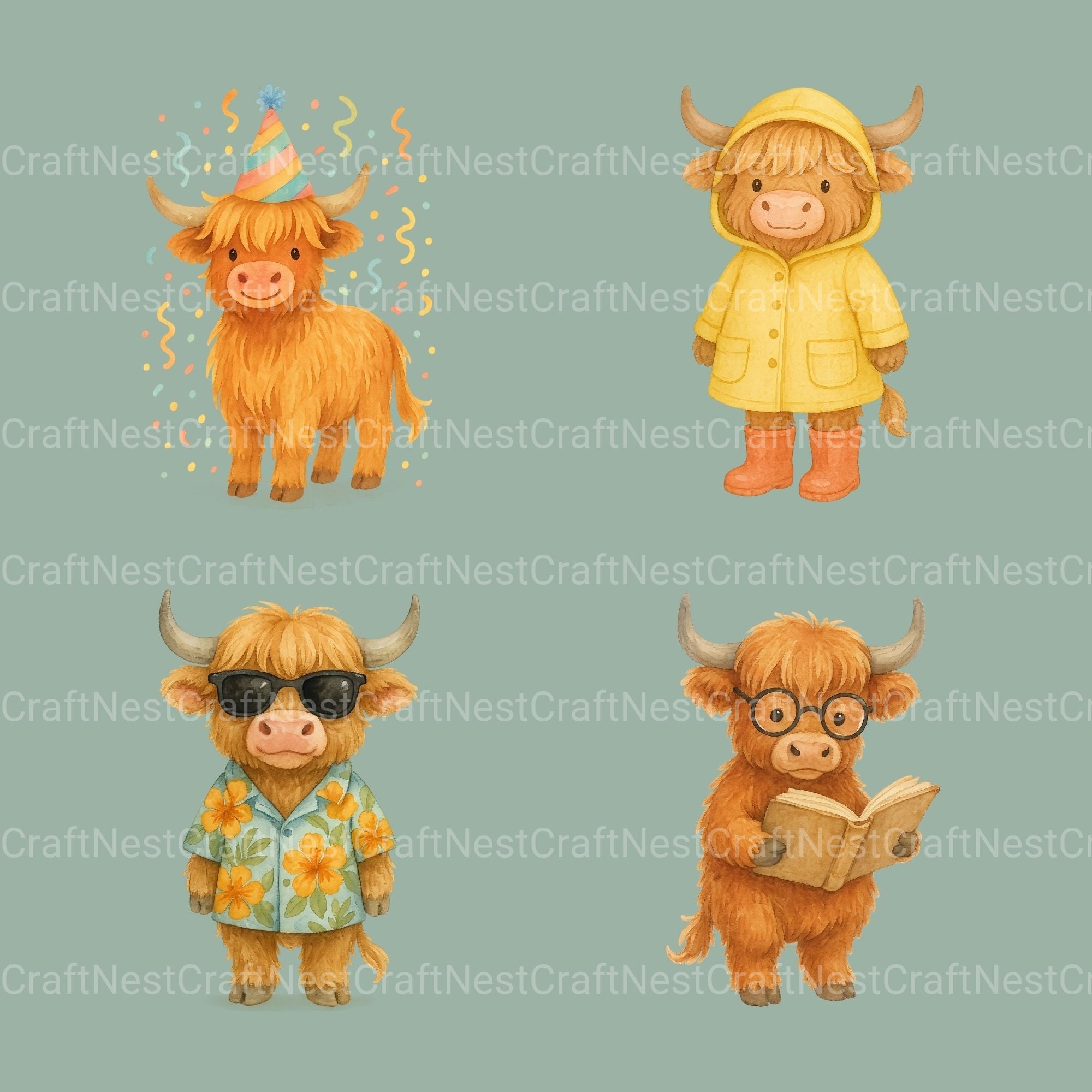 Highland Cows 2 Clipart Bundle