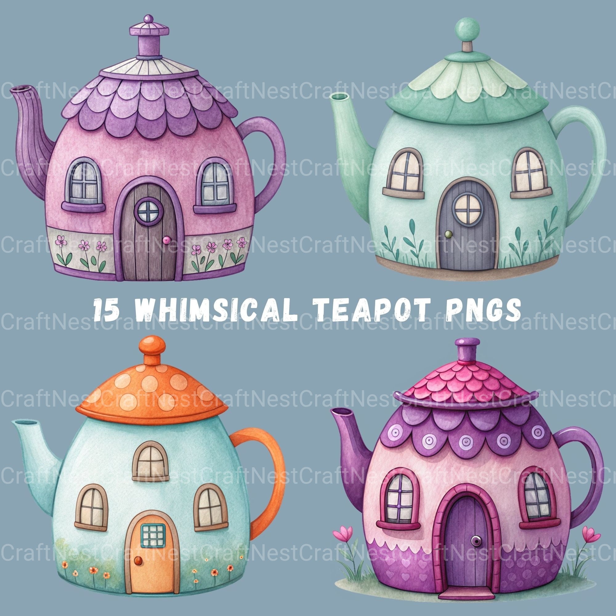 Teapot Houses Clipart Bundle
