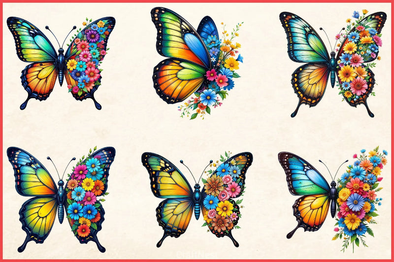 Butterfly Flowers Clipart Bundle 8 - CraftNest - Digital Crafting and Art