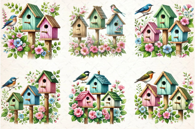 Spring Birdhouse Clipart Bundle - CraftNest - Digital Crafting and Art