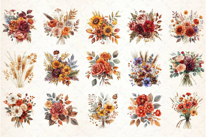 Autumn Bouquets Clipart Bundle - CraftNest - Digital Crafting and Art