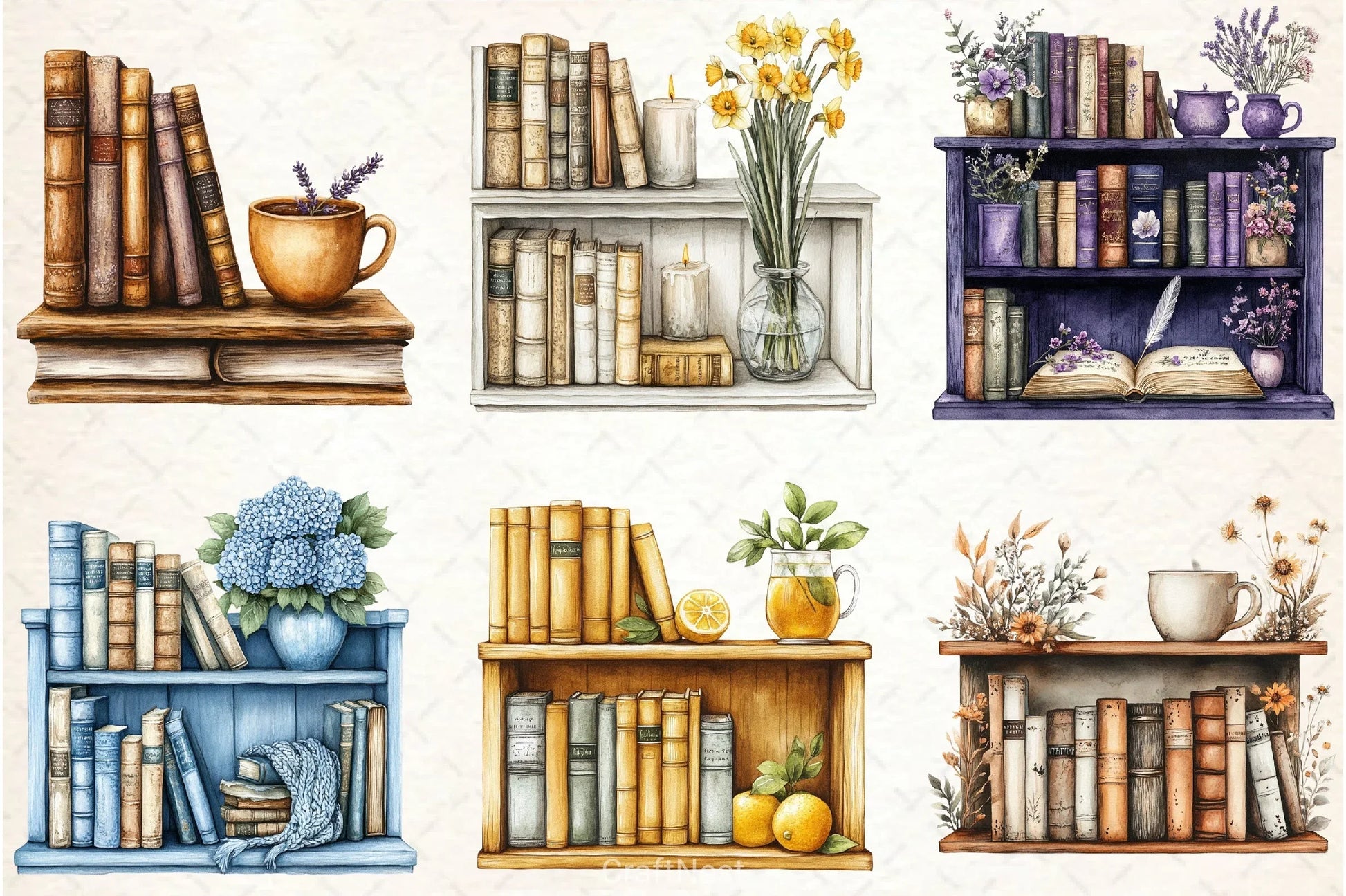 Spring Bookshelf Clipart Bundle 1 - CraftNest - Digital Crafting and Art
