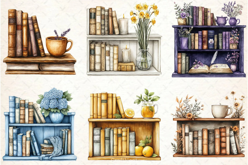 Spring Bookshelf Clipart Bundle 1 - CraftNest - Digital Crafting and Art