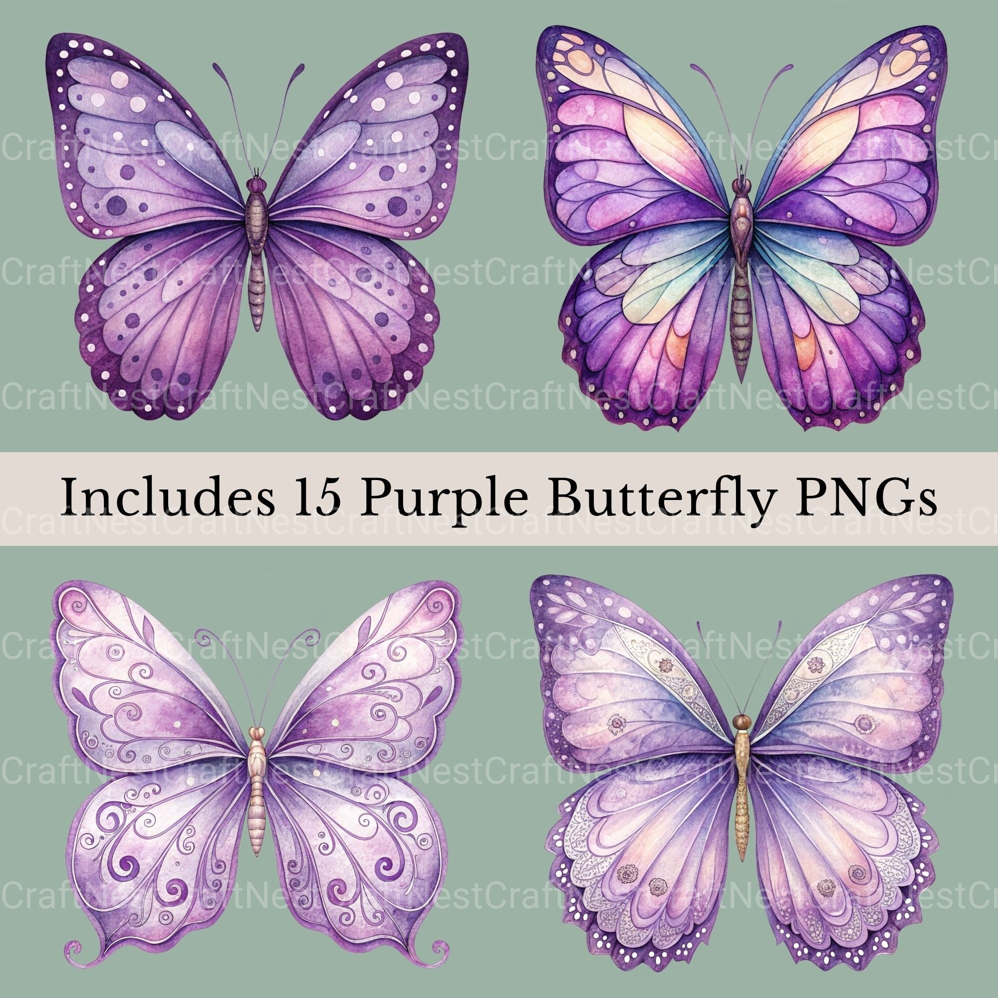 Purple Butterflies Clipart Bundle
