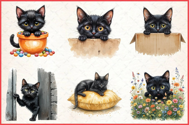 Black Cat Peeking Clipart Bundle 5 - CraftNest - Digital Crafting and Art