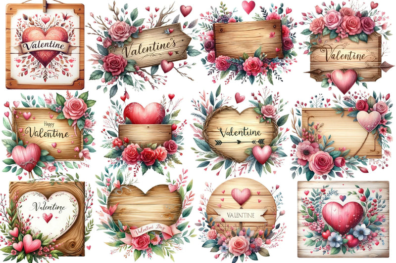 Valentine's Day Wooden Signs Clipart Bundle - CraftNest - Digital Crafting and Art