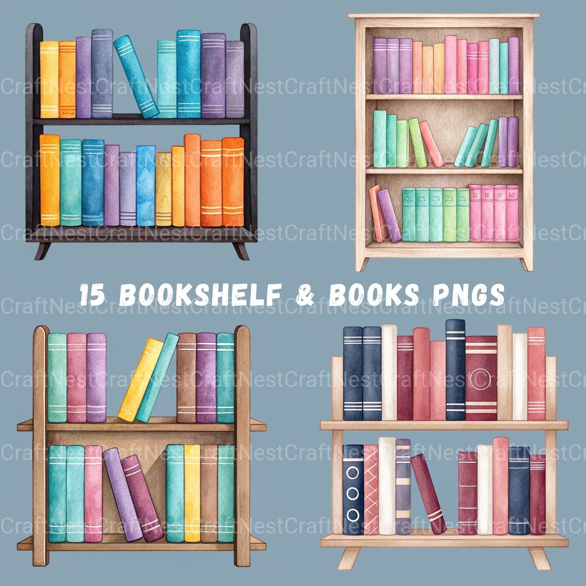Minimalist Bookshelves Clipart Bundle