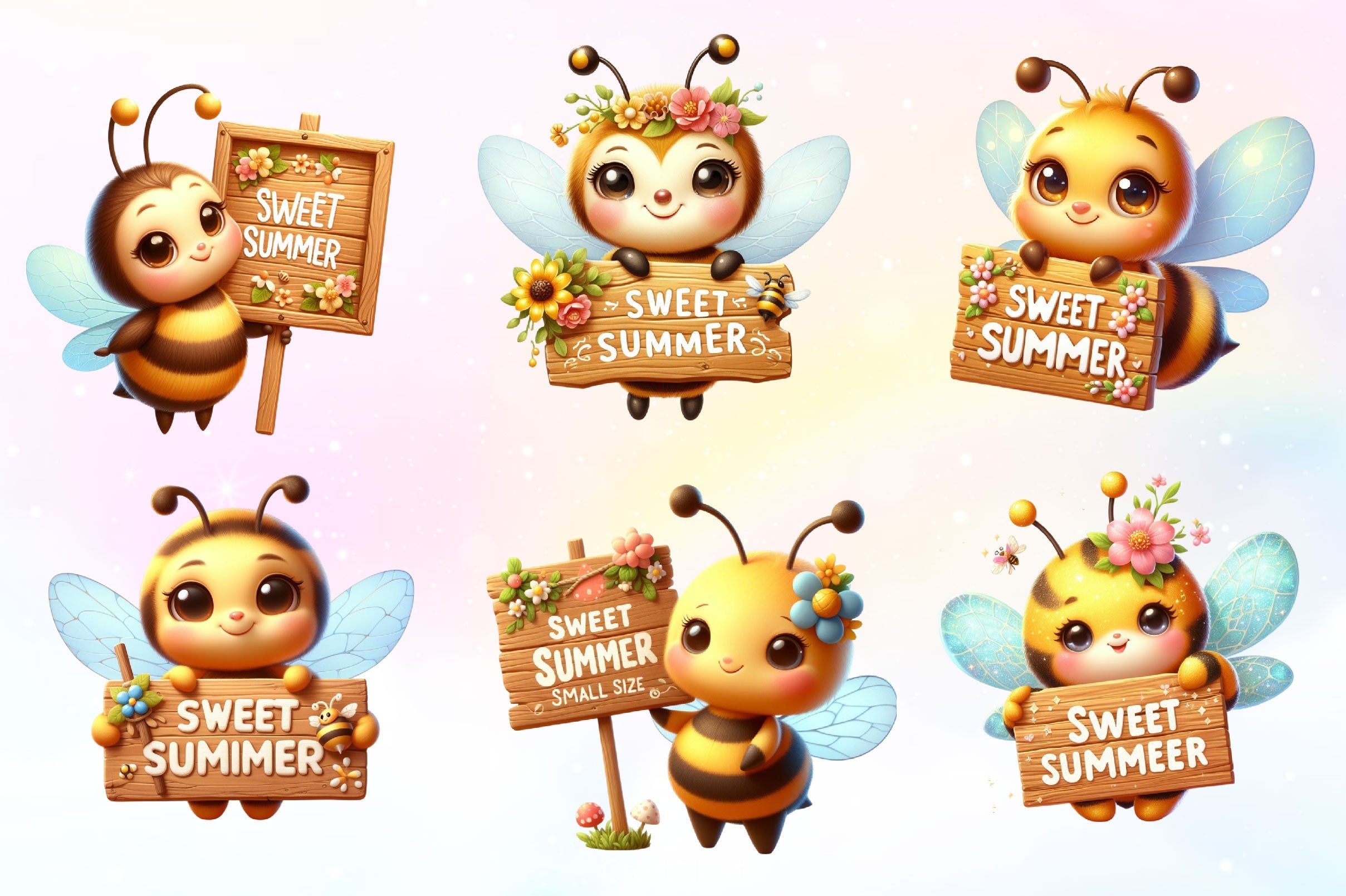 Bee With Sweet Summer Sign Clipart Bundle