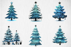 Blue Christmas Tree Clipart Bundle - CraftNest - Digital Crafting and Art