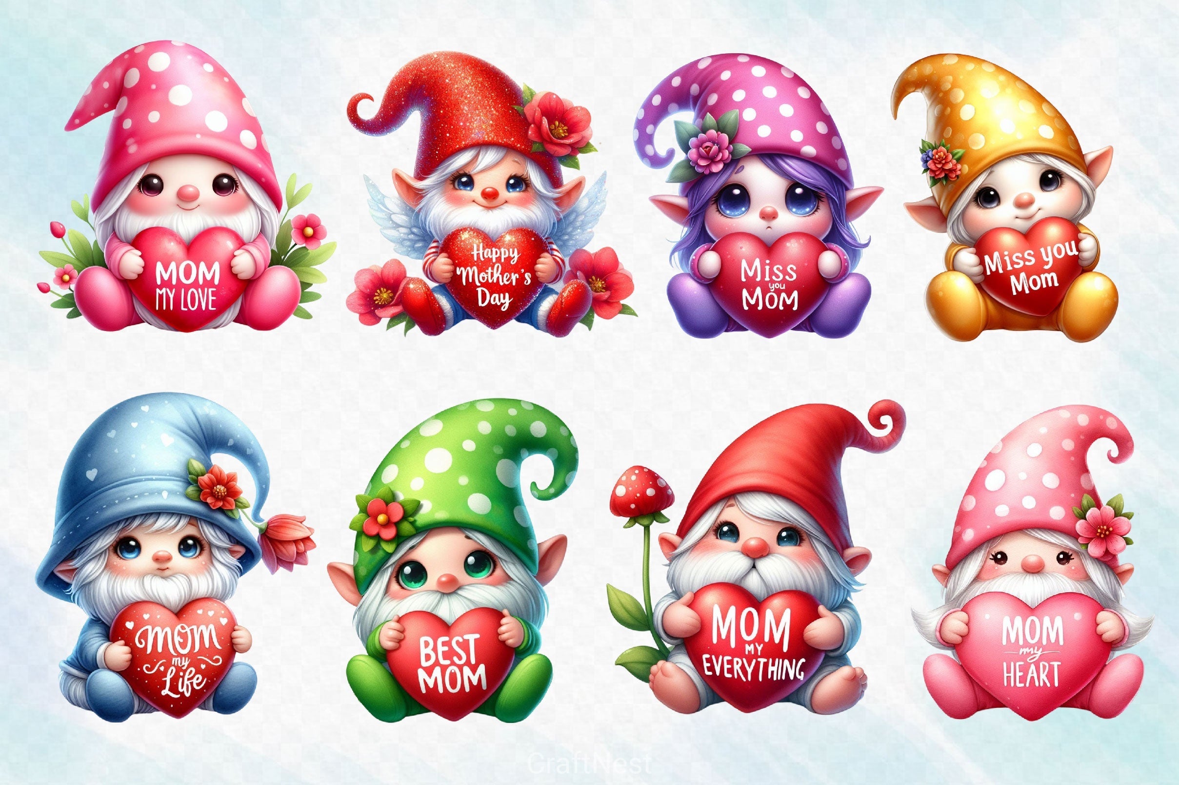 Mother's Day Gnomes Clipart Bundle 2