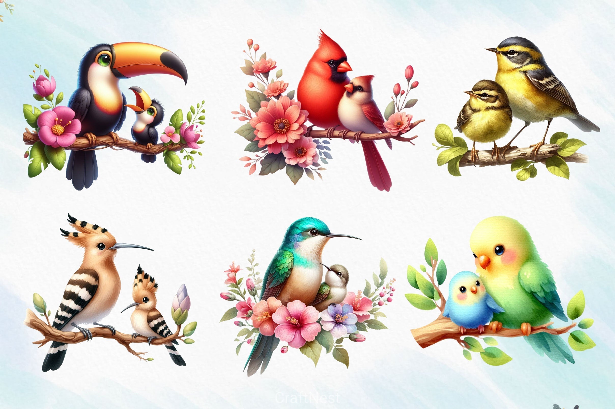 Mom And Baby Bird Clipart Bundle 2