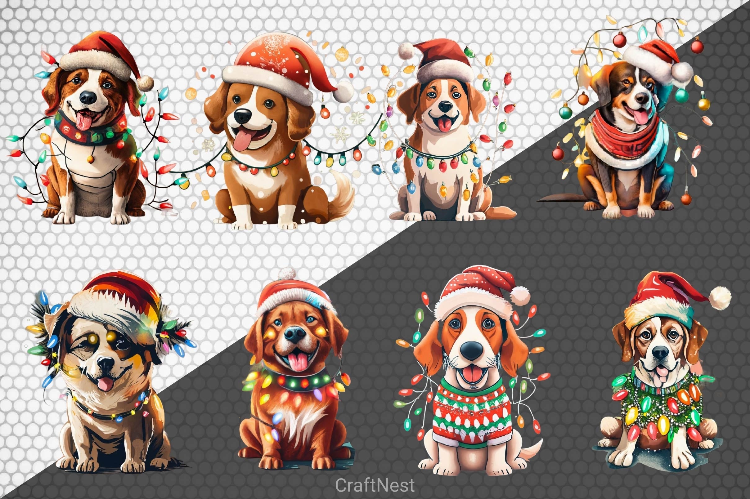 Christmas Lights Dog Clipart Bundle