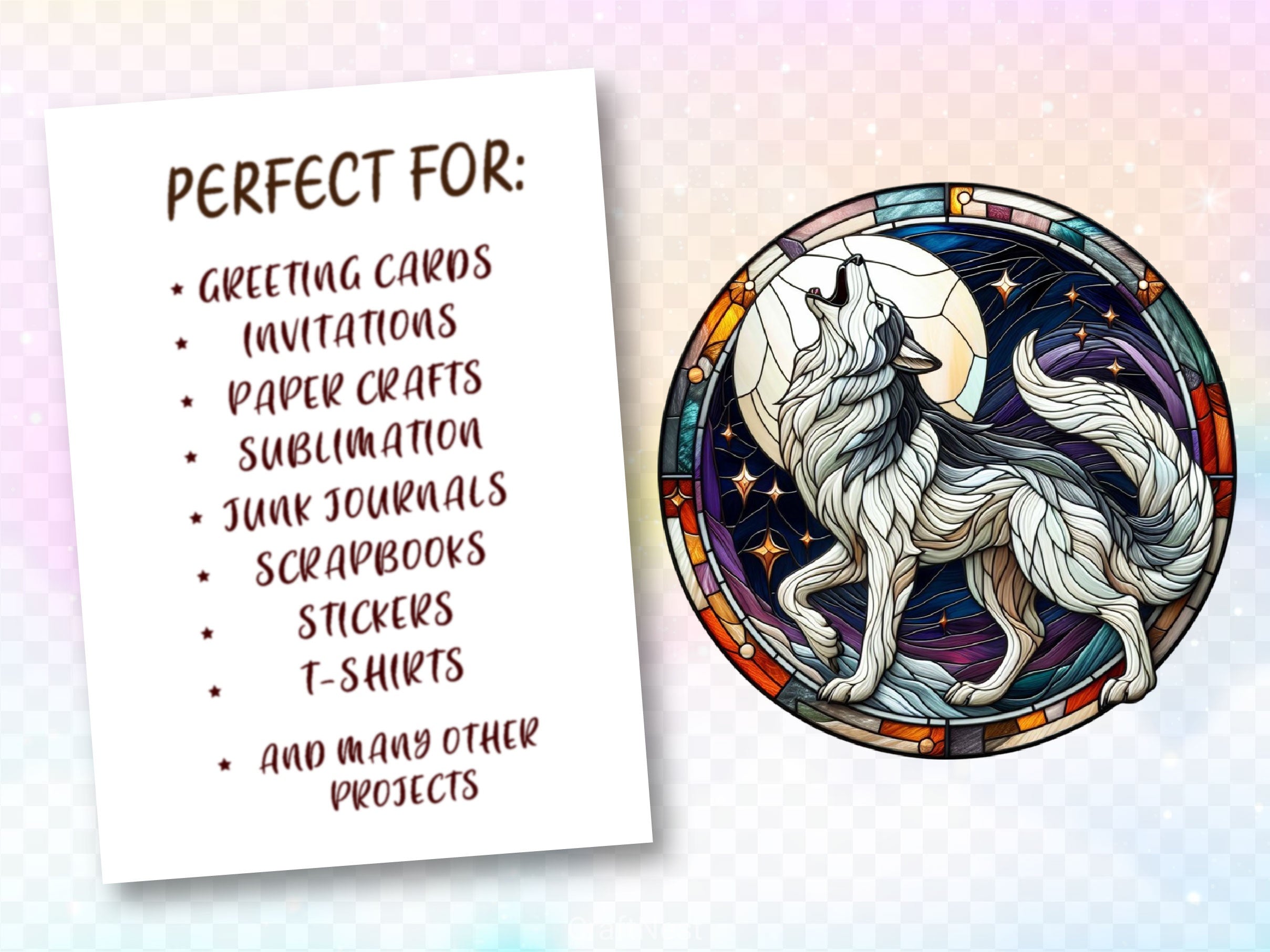 Stained Glass Howling Wolf Clipart Bundle