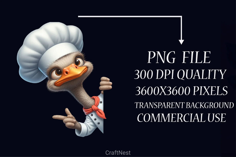 Peeking Chef Ostrich Clipart Bundle - CraftNest - Digital Crafting and Art