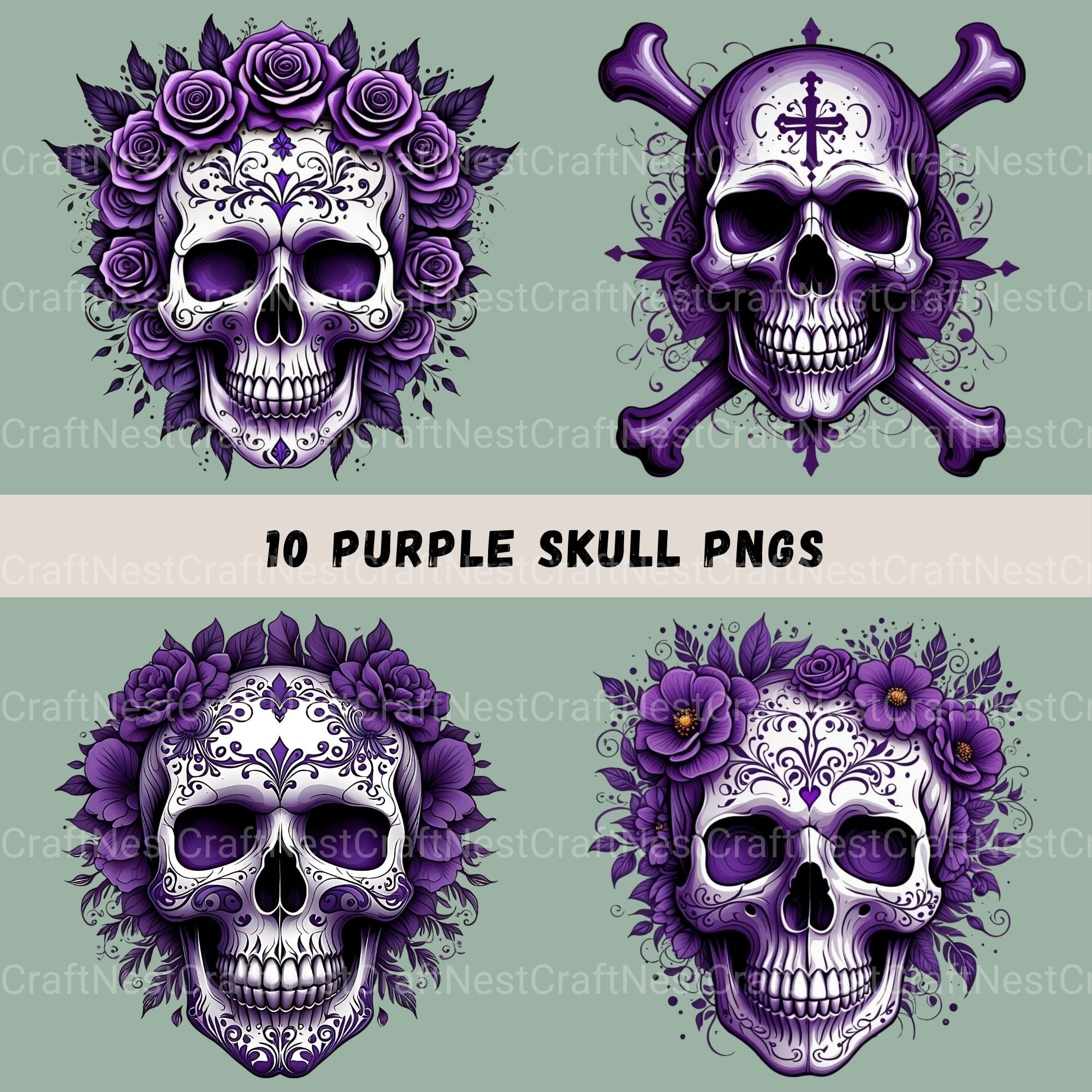 Skulls In Purple Clipart Bundle