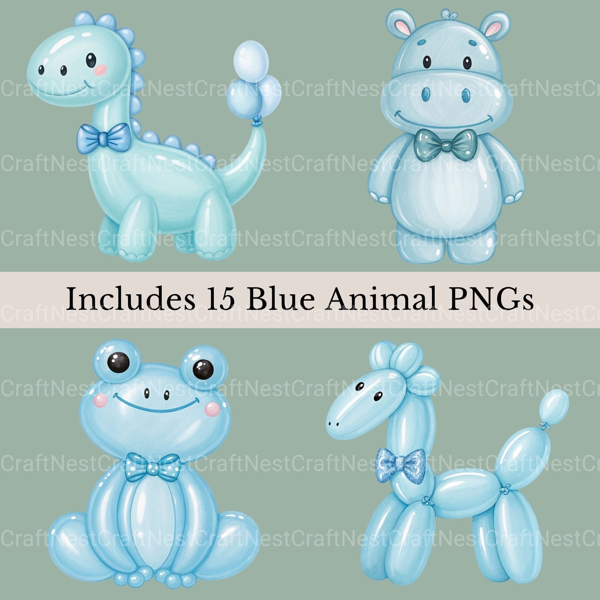 Balloon Animals Blue Clipart Bundle