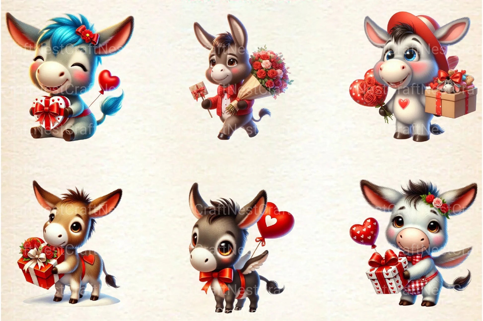 Valentine's Day Funny Donkey Clipart Bundle - CraftNest - Digital Crafting and Art
